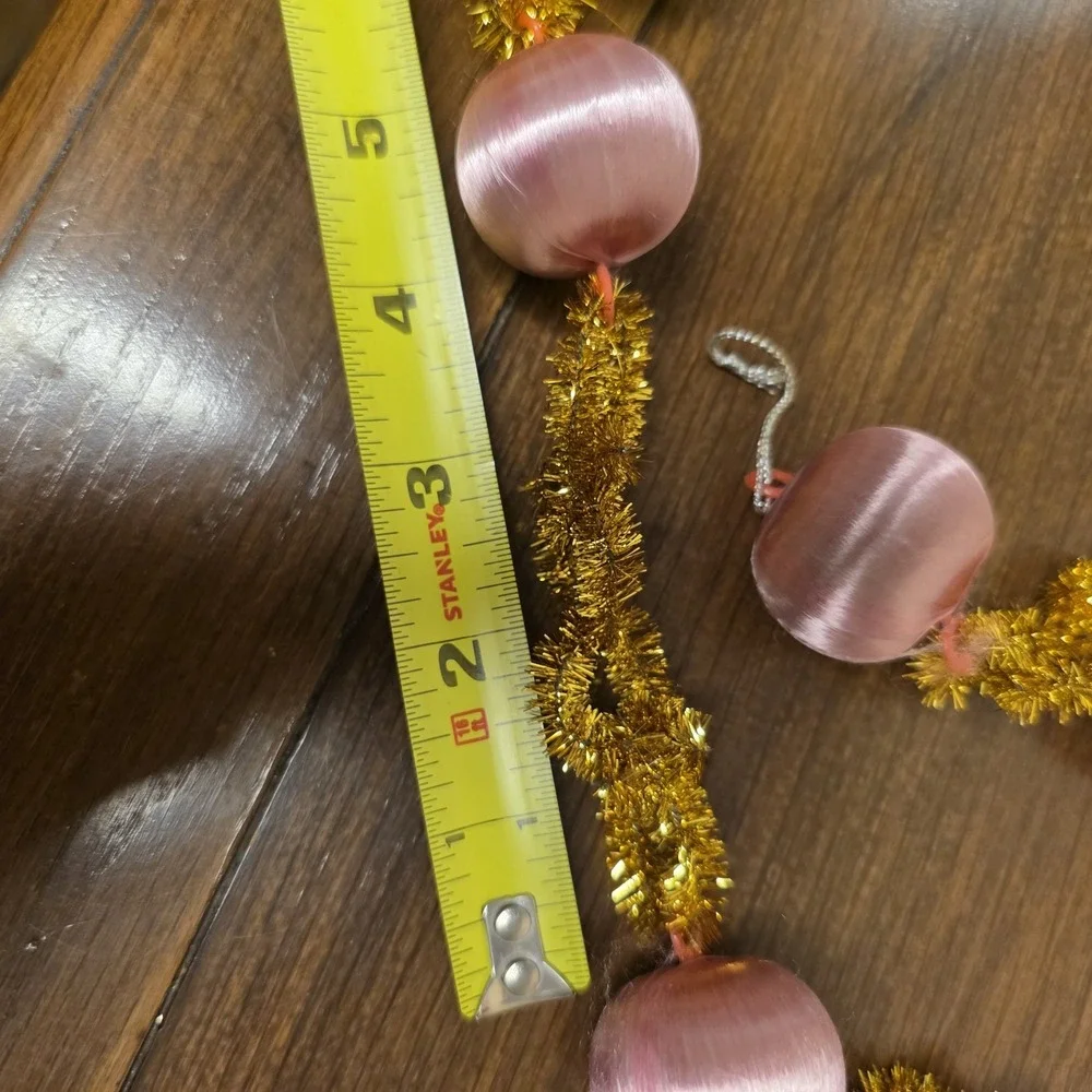 VTG 22 Ft Pink Satin Ball Gold Tinsel Christmas Tree Garland Mid Century